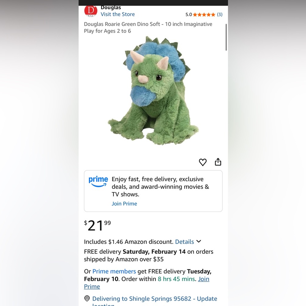 Douglas Cuddle Toys Triceratops Dinosaur Blue Green - Picture 6 of 6
